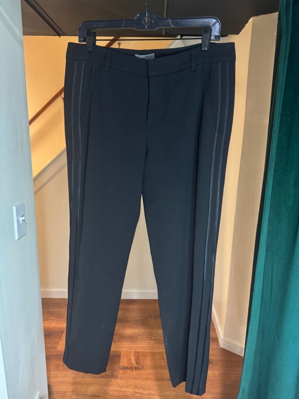 Women's Black 7/8 Dress Pants with Satin Side Stripe